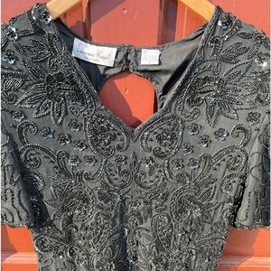 Full length black silk gown